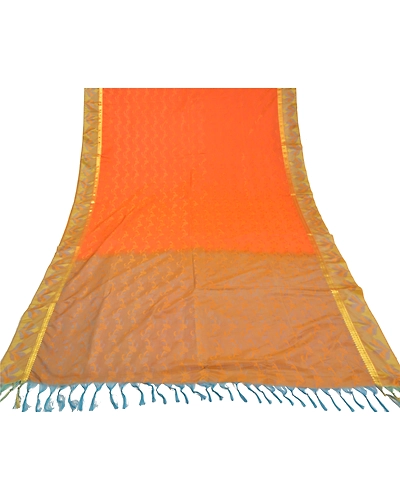 Sanskriti Vintage Orange Indian Sarees Art Silk Woven Premium Sari Craft Fabric, PS-58749-Orange-Woven Work-Art (Artificial) Silk-8