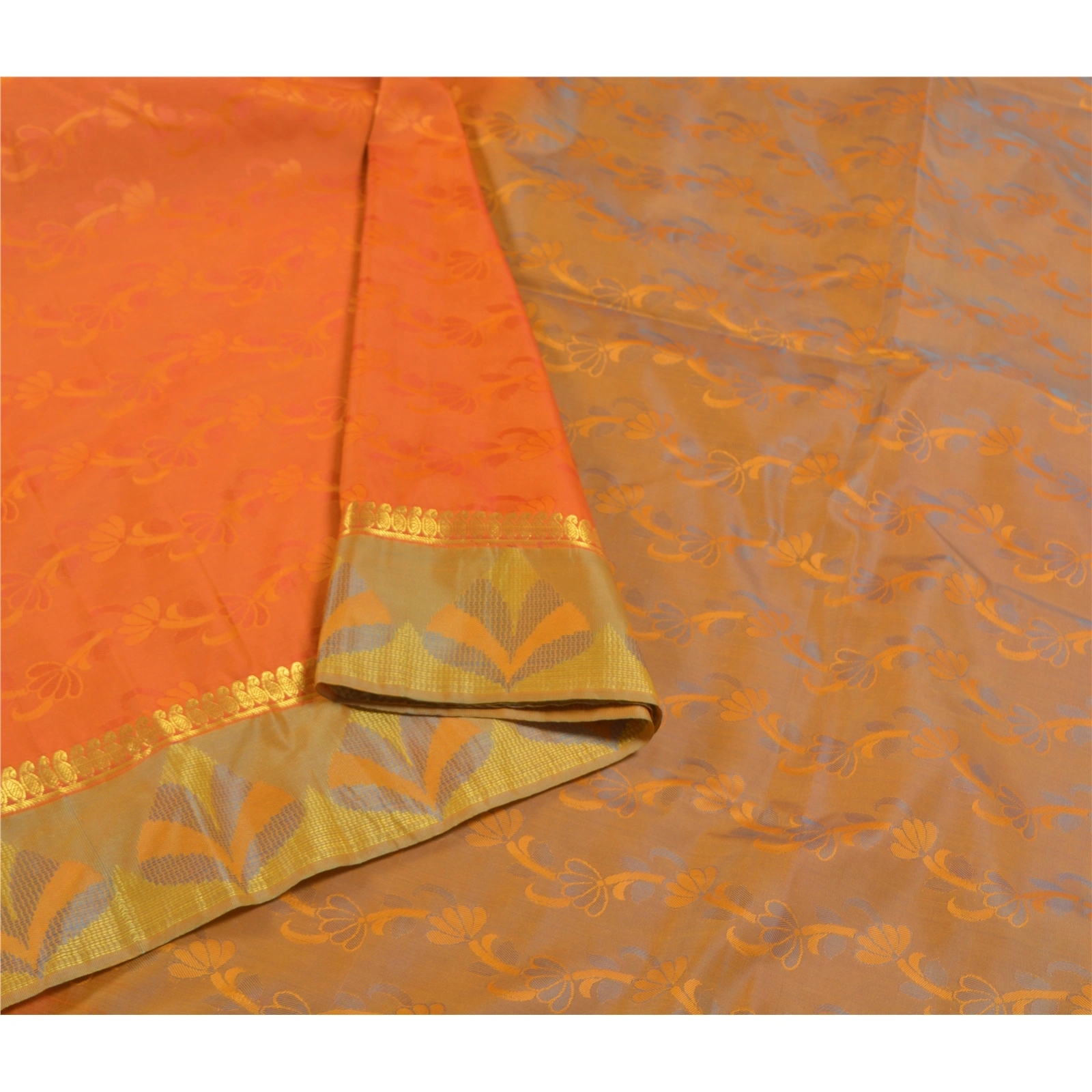 Sanskriti Vintage Orange Indian Sarees Art Silk Woven Premium Sari Craft Fabric, PS-58749-Orange-Woven Work-Art (Artificial) Silk-9