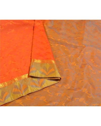 Sanskriti Vintage Orange Indian Sarees Art Silk Woven Premium Sari Craft Fabric, PS-58749-Orange-Woven Work-Art (Artificial) Silk-9
