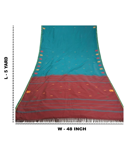 Sanskriti Vintage Green Sarees Art Silk Handwoven Peacock Premium Sari Fabric, PS-58752-Green &amp; Dark Red-Woven Work-Art ( Artificial) Silk-1
