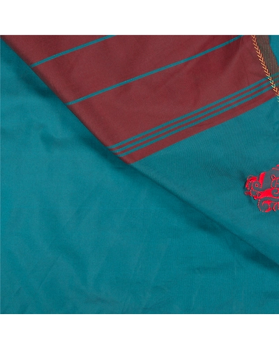 Sanskriti Vintage Green Sarees Art Silk Handwoven Peacock Premium Sari Fabric, PS-58752-Green &amp; Dark Red-Woven Work-Art ( Artificial) Silk-2
