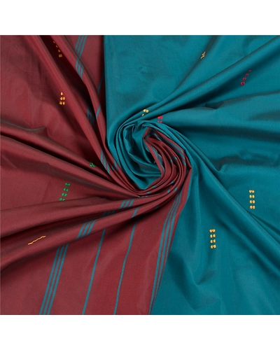 Sanskriti Vintage Green Sarees Art Silk Handwoven Peacock Premium Sari Fabric, PS-58752-Green &amp; Dark Red-Woven Work-Art ( Artificial) Silk-6