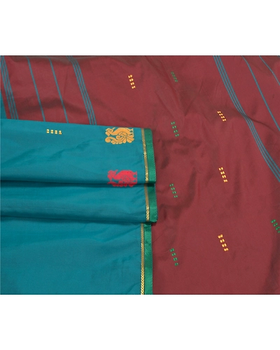 Sanskriti Vintage Green Sarees Art Silk Handwoven Peacock Premium Sari Fabric, PS-58752-Green &amp; Dark Red-Woven Work-Art ( Artificial) Silk-7
