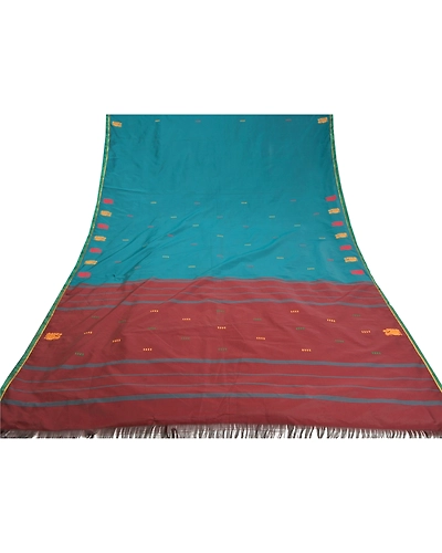 Sanskriti Vintage Green Sarees Art Silk Handwoven Peacock Premium Sari Fabric, PS-58752-Green &amp; Dark Red-Woven Work-Art ( Artificial) Silk-8
