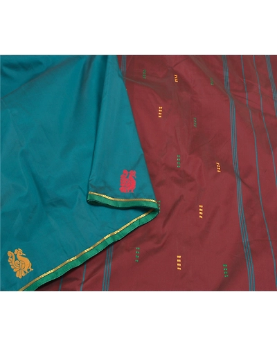 Sanskriti Vintage Green Sarees Art Silk Handwoven Peacock Premium Sari Fabric, PS-58752-Green &amp; Dark Red-Woven Work-Art ( Artificial) Silk-9