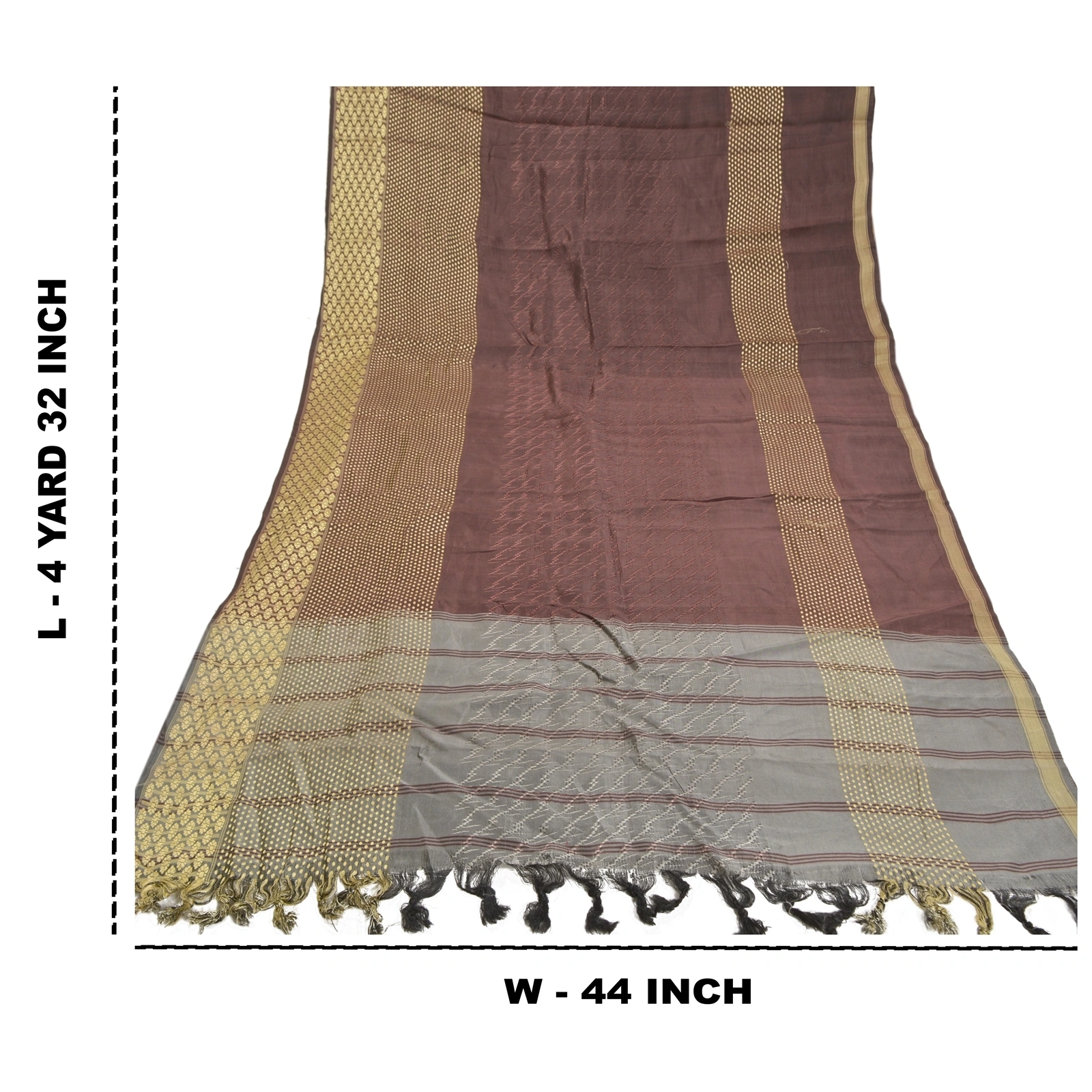 Sanskriti Vintage Brown Indian Sarees Blend Silk Woven Premium Sari Craft Fabric, PS-58760-Shade Of Brown &amp; Grey-Woven Work-Blend Silk (Not Pure Fabric)-1