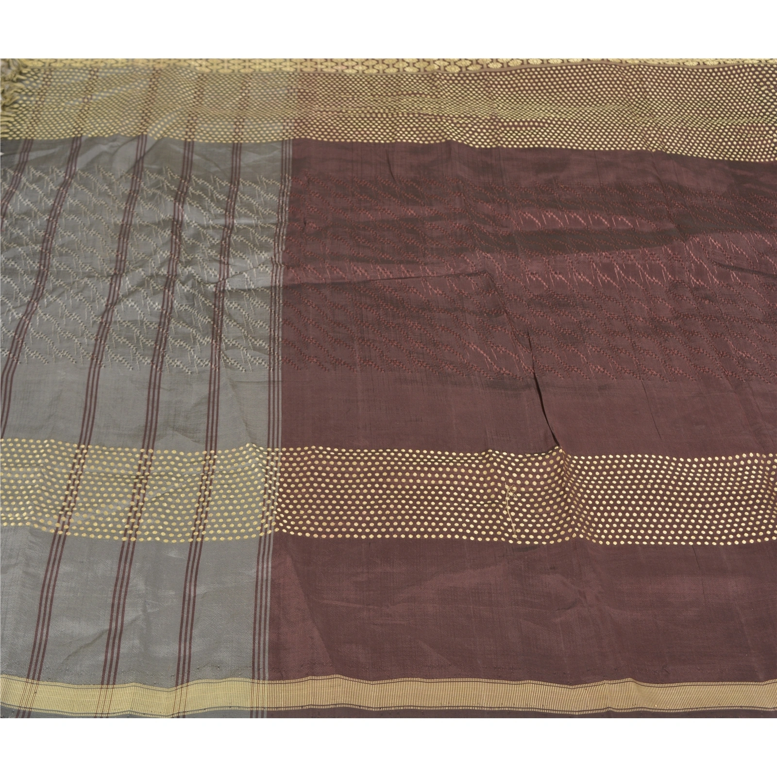 Sanskriti Vintage Brown Indian Sarees Blend Silk Woven Premium Sari Craft Fabric, PS-58760-Shade Of Brown &amp; Grey-Woven Work-Blend Silk (Not Pure Fabric)-3