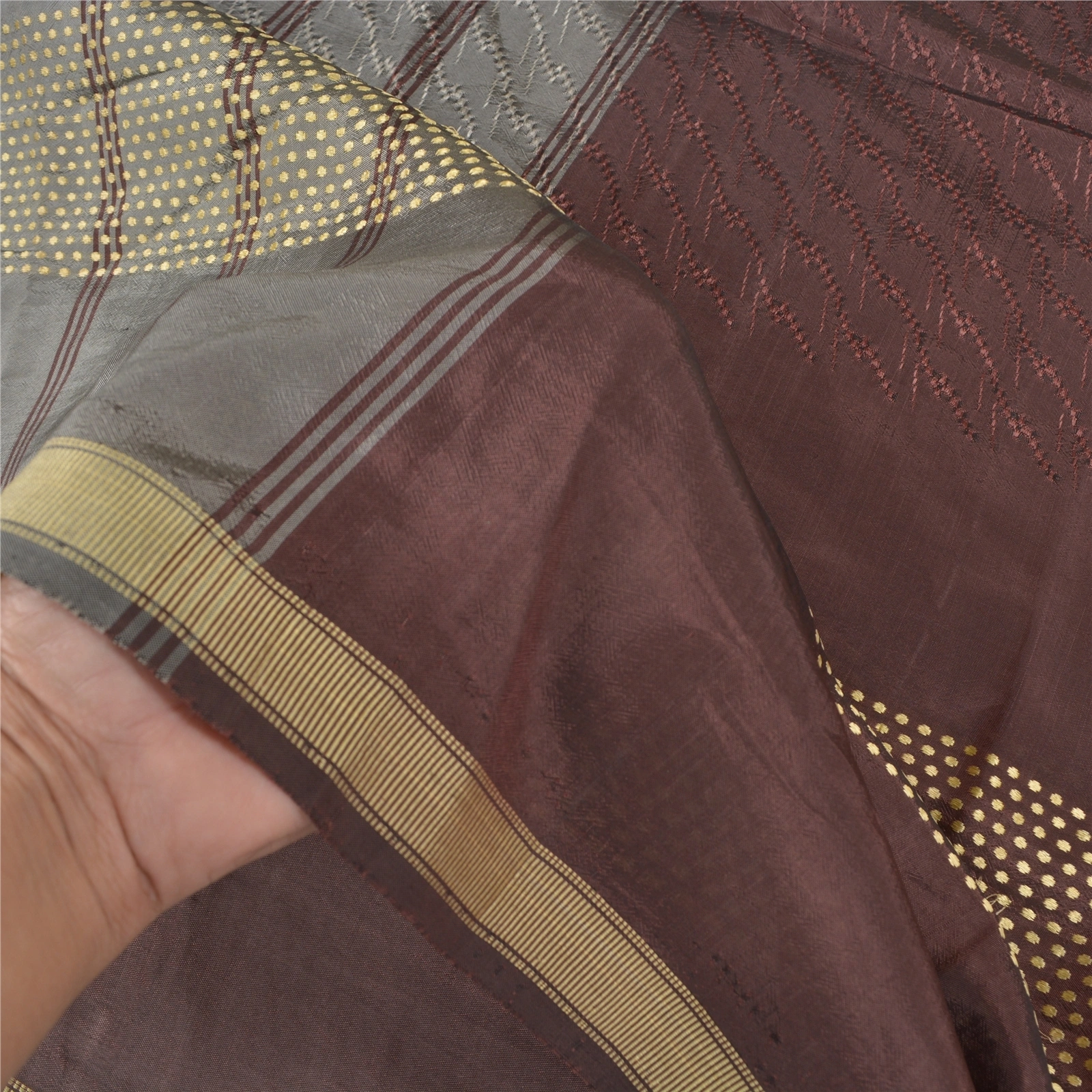 Sanskriti Vintage Brown Indian Sarees Blend Silk Woven Premium Sari Craft Fabric, PS-58760-Shade Of Brown &amp; Grey-Woven Work-Blend Silk (Not Pure Fabric)-4