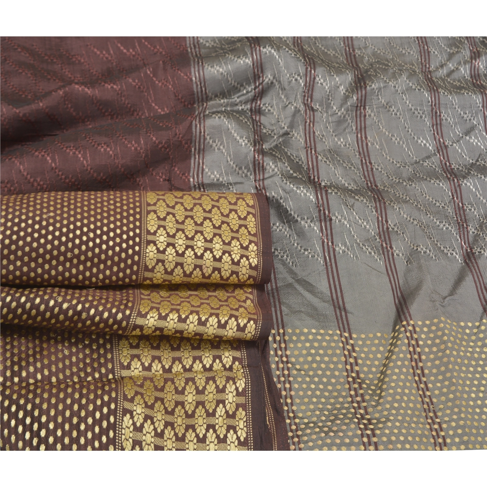 Sanskriti Vintage Brown Indian Sarees Blend Silk Woven Premium Sari Craft Fabric, PS-58760-Shade Of Brown &amp; Grey-Woven Work-Blend Silk (Not Pure Fabric)-7