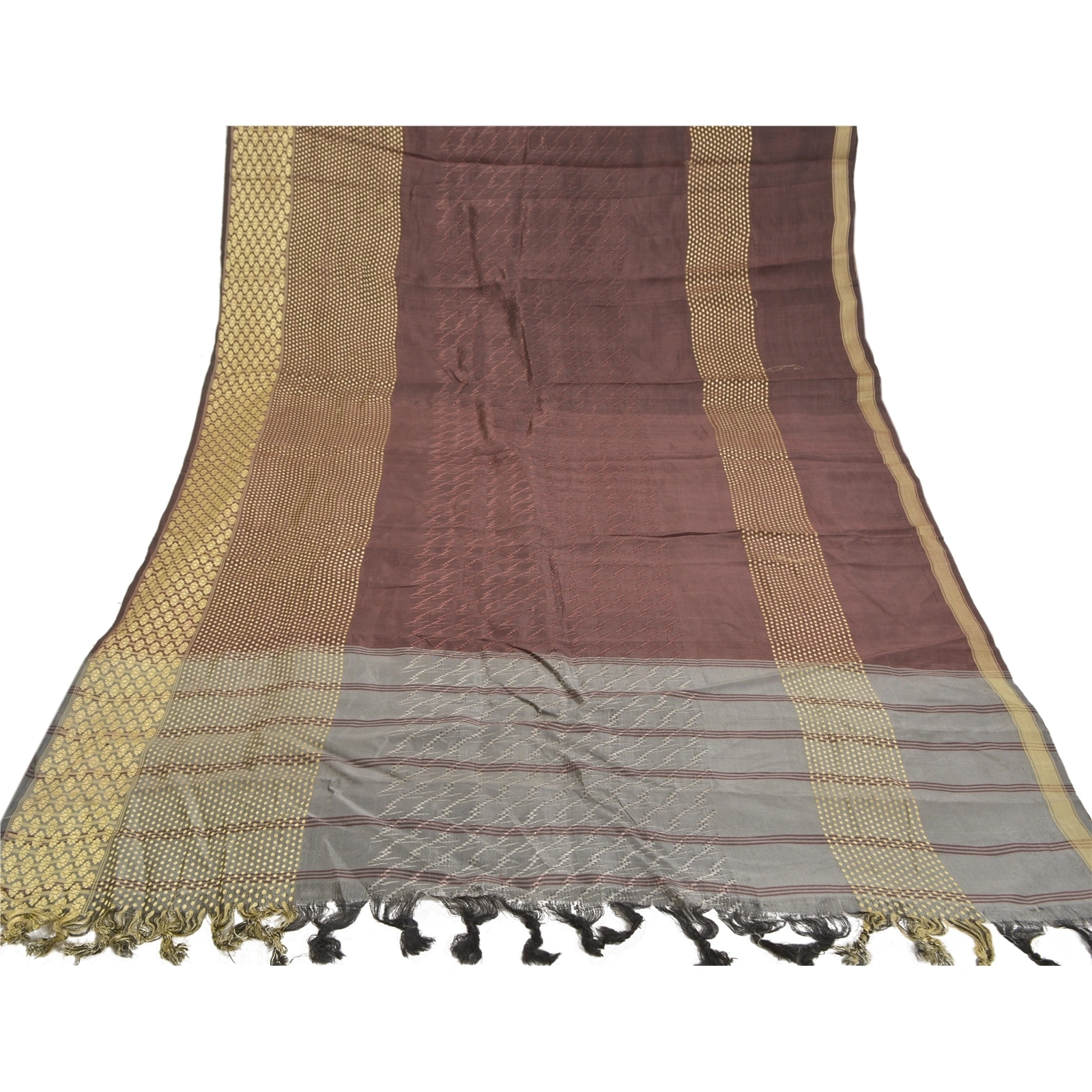 Sanskriti Vintage Brown Indian Sarees Blend Silk Woven Premium Sari Craft Fabric, PS-58760-Shade Of Brown &amp; Grey-Woven Work-Blend Silk (Not Pure Fabric)-8