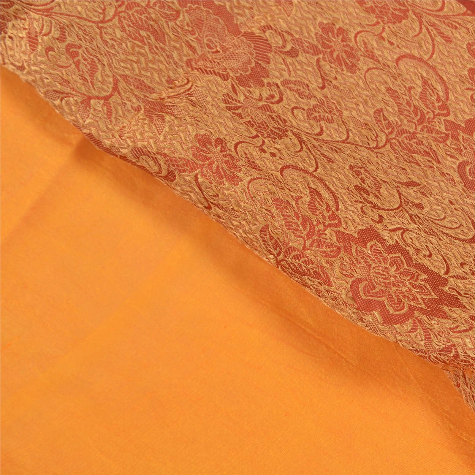 Sanskriti Vintage Saffron Sarees Pure Silk Embroidered Woven Premium Sari Fabric, PS-58767-Shade Of Saffron &amp; Orange-Woven Work-100% Pure Silk-2