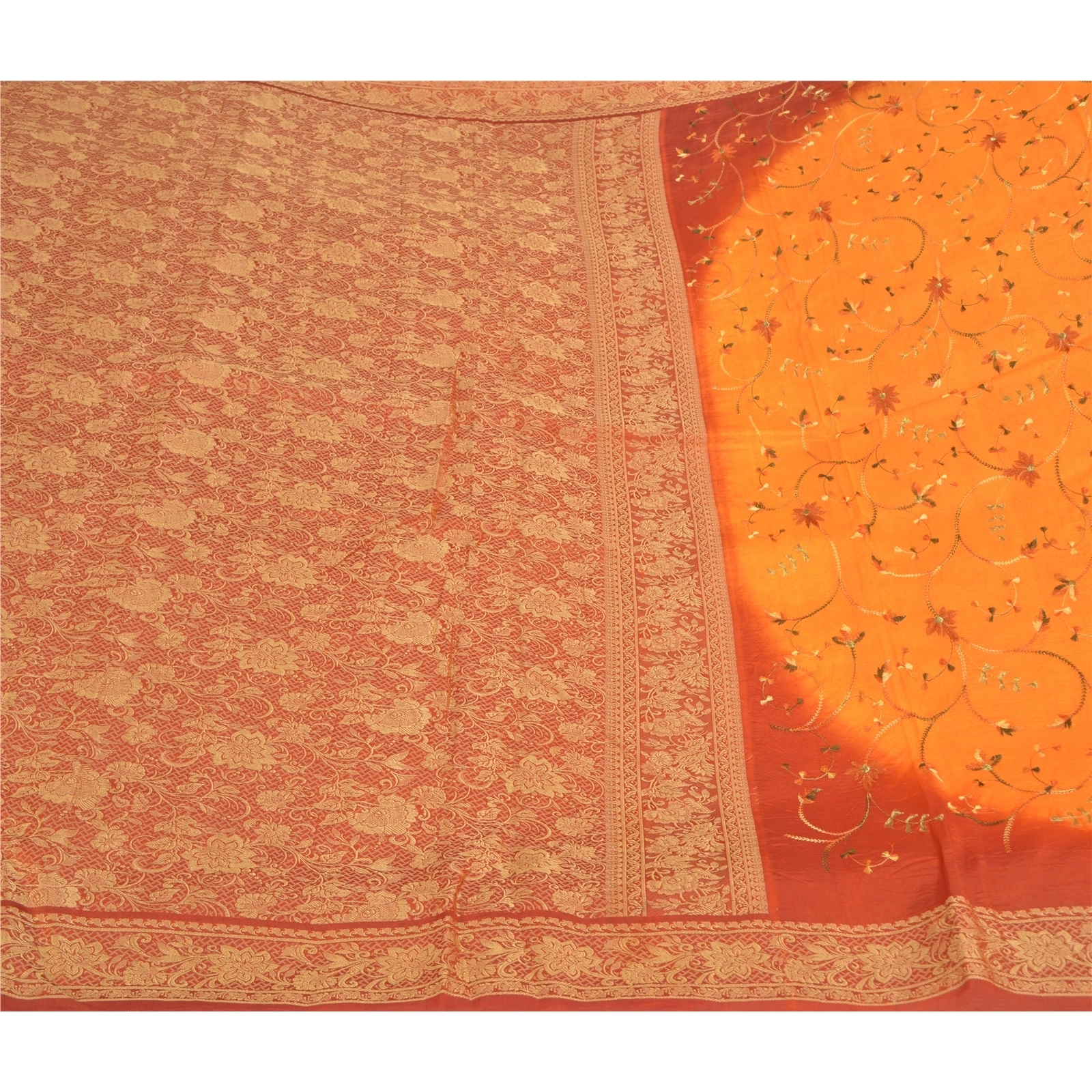 Sanskriti Vintage Saffron Sarees Pure Silk Embroidered Woven Premium Sari Fabric, PS-58767-Shade Of Saffron &amp; Orange-Woven Work-100% Pure Silk-3