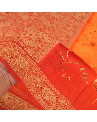 Sanskriti Vintage Saffron Sarees Pure Silk Embroidered Woven Premium Sari Fabric, PS-58767-Shade Of Saffron &amp; Orange-Woven Work-100% Pure Silk-4