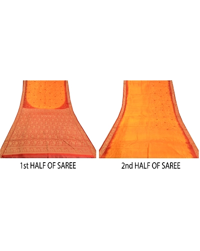 Sanskriti Vintage Saffron Sarees Pure Silk Embroidered Woven Premium Sari Fabric, PS-58767-Shade Of Saffron &amp; Orange-Woven Work-100% Pure Silk-5