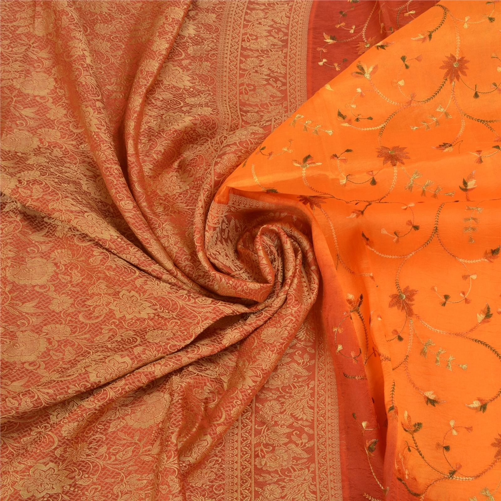 Sanskriti Vintage Saffron Sarees Pure Silk Embroidered Woven Premium Sari Fabric, PS-58767-Shade Of Saffron &amp; Orange-Woven Work-100% Pure Silk-6