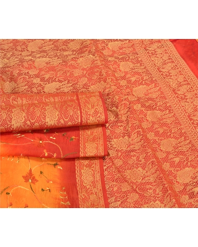 Sanskriti Vintage Saffron Sarees Pure Silk Embroidered Woven Premium Sari Fabric, PS-58767-Shade Of Saffron &amp; Orange-Woven Work-100% Pure Silk-7