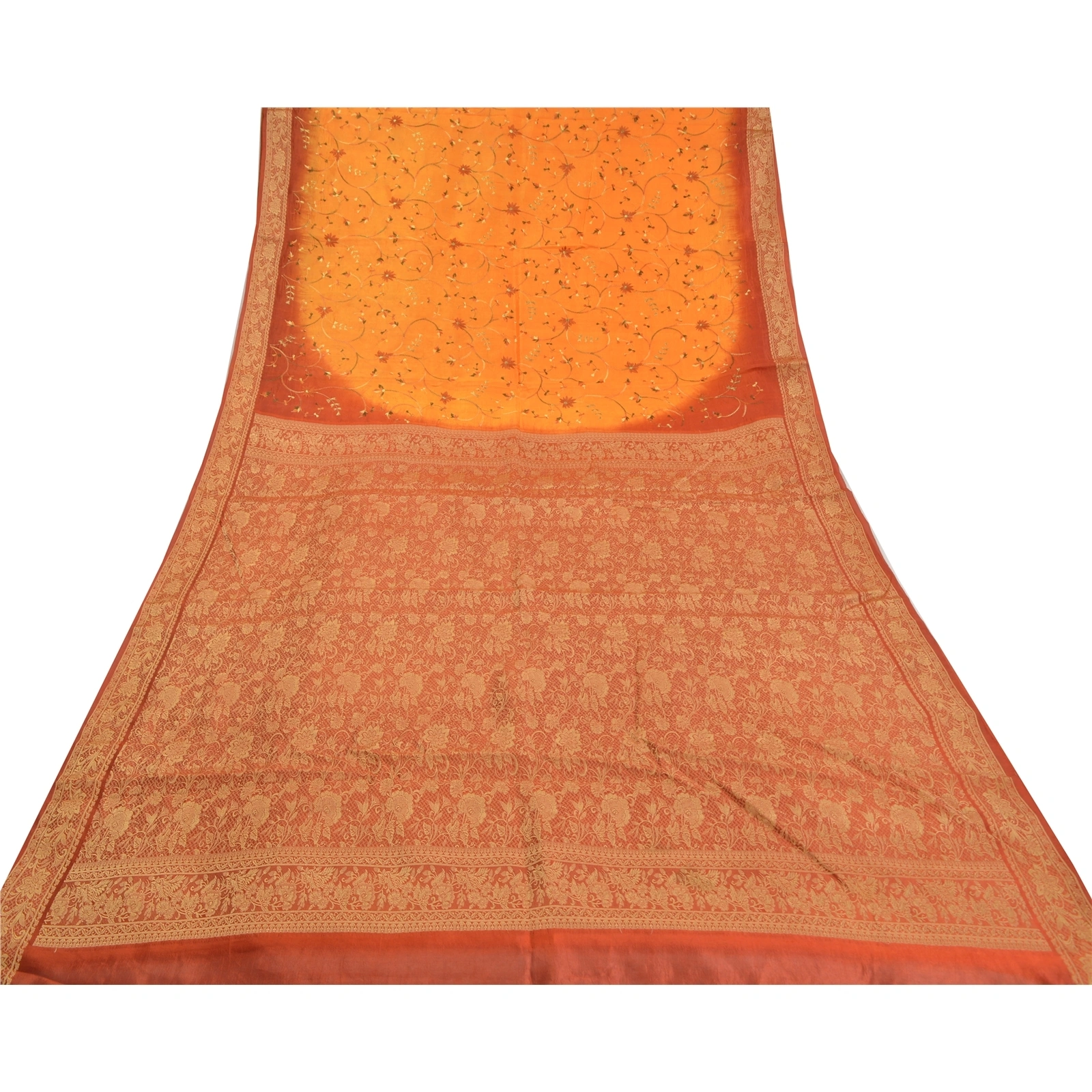 Sanskriti Vintage Saffron Sarees Pure Silk Embroidered Woven Premium Sari Fabric, PS-58767-Shade Of Saffron &amp; Orange-Woven Work-100% Pure Silk-8