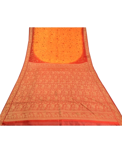 Sanskriti Vintage Saffron Sarees Pure Silk Embroidered Woven Premium Sari Fabric, PS-58767-Shade Of Saffron &amp; Orange-Woven Work-100% Pure Silk-8
