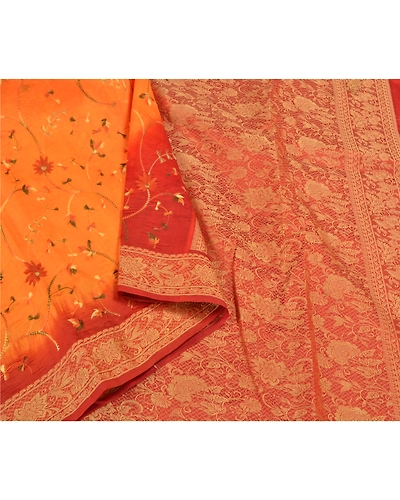Sanskriti Vintage Saffron Sarees Pure Silk Embroidered Woven Premium Sari Fabric, PS-58767-Shade Of Saffron &amp; Orange-Woven Work-100% Pure Silk-9