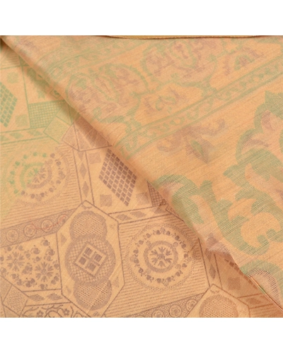 Sanskriti Vintage Ivory Indian Sarees Blend Silk Painted Premium Sari Fabric, PS-58770-Ivory-Painted Work-Blend Silk (Not Pure Fabric)-2