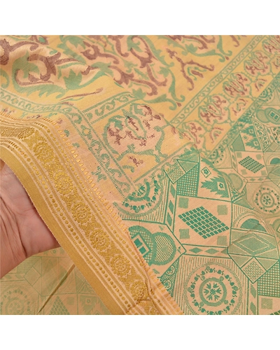 Sanskriti Vintage Ivory Indian Sarees Blend Silk Painted Premium Sari Fabric, PS-58770-Ivory-Painted Work-Blend Silk (Not Pure Fabric)-4