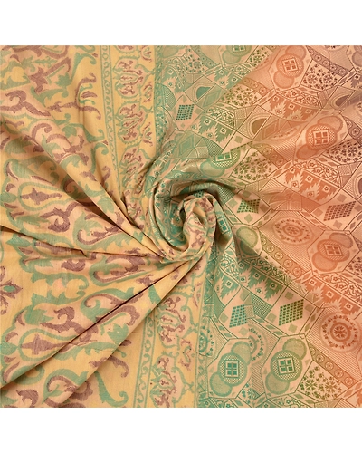 Sanskriti Vintage Ivory Indian Sarees Blend Silk Painted Premium Sari Fabric, PS-58770-Ivory-Painted Work-Blend Silk (Not Pure Fabric)-6