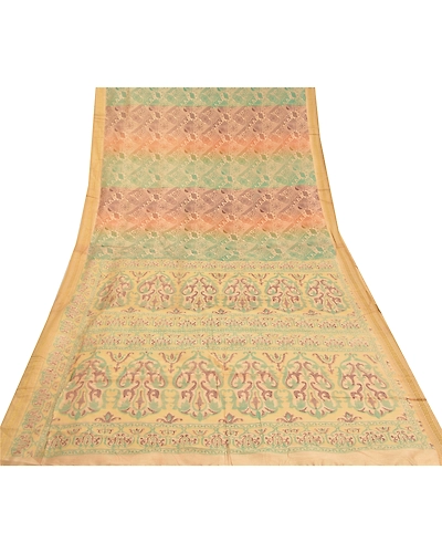 Sanskriti Vintage Ivory Indian Sarees Blend Silk Painted Premium Sari Fabric, PS-58770-Ivory-Painted Work-Blend Silk (Not Pure Fabric)-8