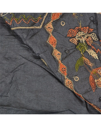 Sanskriti Vintage Greyish Black Sarees Pure Silk Hand Beaded Premium Sari Fabric, PS-58785-Greyish Black-Beaded Work-100% Pure Silk-2