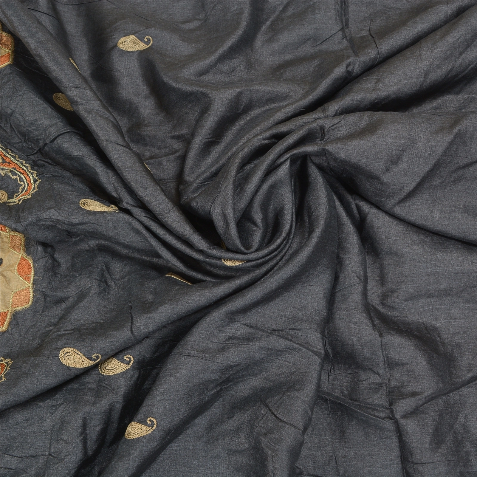 Sanskriti Vintage Greyish Black Sarees Pure Silk Hand Beaded Premium Sari Fabric, PS-58785-Greyish Black-Beaded Work-100% Pure Silk-6