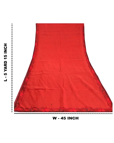 Sanskriti Vintage Brick Red Indian Sarees Pure Silk Embroidered 5 Yd Sari Fabric, PS-58795-Shade Of Brick Red-Thread Work-100% Pure Silk-1