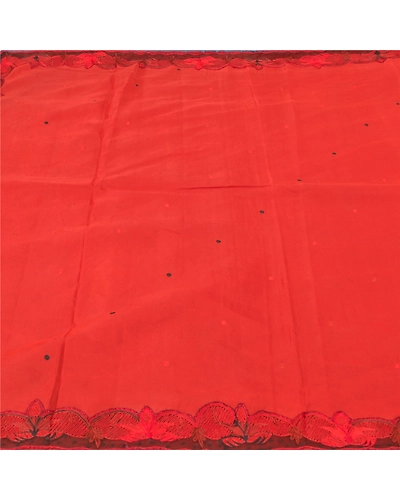 Sanskriti Vintage Brick Red Indian Sarees Pure Silk Embroidered 5 Yd Sari Fabric, PS-58795-Shade Of Brick Red-Thread Work-100% Pure Silk-3