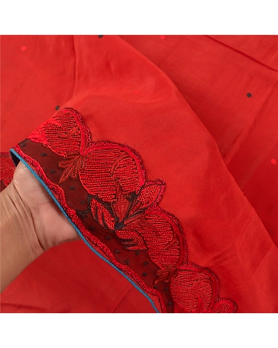 Sanskriti Vintage Brick Red Indian Sarees Pure Silk Embroidered 5 Yd Sari Fabric, PS-58795-Shade Of Brick Red-Thread Work-100% Pure Silk-4