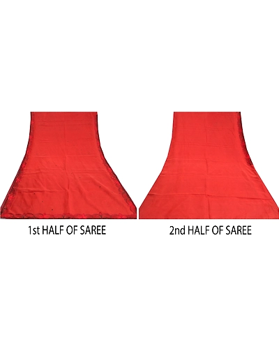 Sanskriti Vintage Brick Red Indian Sarees Pure Silk Embroidered 5 Yd Sari Fabric, PS-58795-Shade Of Brick Red-Thread Work-100% Pure Silk-5