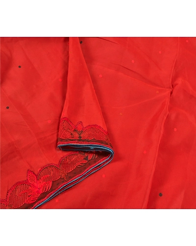 Sanskriti Vintage Brick Red Indian Sarees Pure Silk Embroidered 5 Yd Sari Fabric, PS-58795-Shade Of Brick Red-Thread Work-100% Pure Silk-7