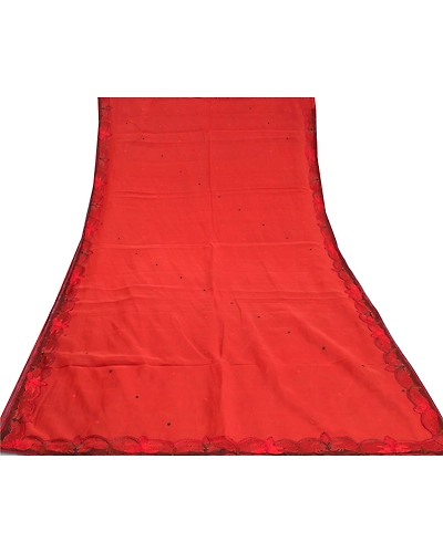 Sanskriti Vintage Brick Red Indian Sarees Pure Silk Embroidered 5 Yd Sari Fabric, PS-58795-Shade Of Brick Red-Thread Work-100% Pure Silk-8