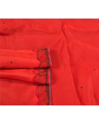 Sanskriti Vintage Brick Red Indian Sarees Pure Silk Embroidered 5 Yd Sari Fabric, PS-58795-Shade Of Brick Red-Thread Work-100% Pure Silk-9