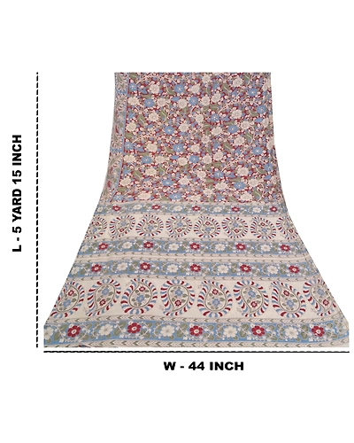 Sanskriti Vintage Dark Red Sarees Pure Cotton Handmade Kalamkari Sari Fabric, PS-58810-Blue &amp; Dark Red-Kalamkari Work-100% Pure Cotton-1