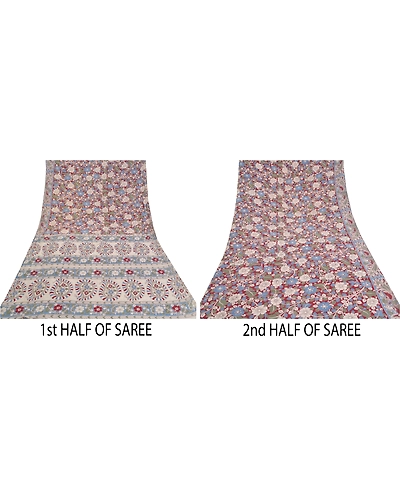 Sanskriti Vintage Dark Red Sarees Pure Cotton Handmade Kalamkari Sari Fabric, PS-58810-Blue &amp; Dark Red-Kalamkari Work-100% Pure Cotton-4