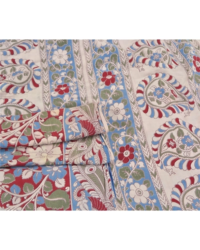 Sanskriti Vintage Dark Red Sarees Pure Cotton Handmade Kalamkari Sari Fabric, PS-58810-Blue &amp; Dark Red-Kalamkari Work-100% Pure Cotton-6