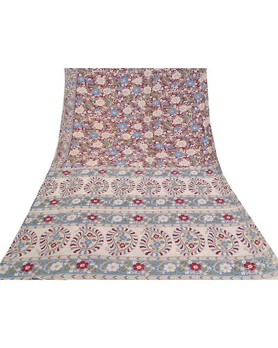 Sanskriti Vintage Dark Red Sarees Pure Cotton Handmade Kalamkari Sari Fabric, PS-58810-Blue &amp; Dark Red-Kalamkari Work-100% Pure Cotton-7