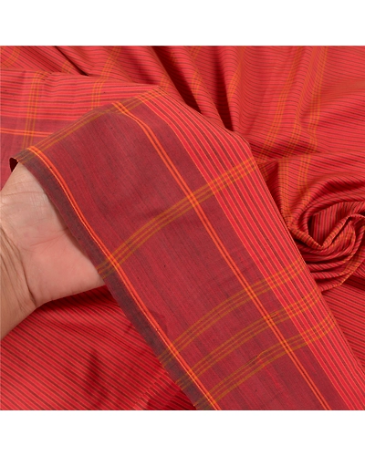 Sanskriti Vintage Dark Red Sarees Blend Cotton Woven Chettinad Sari Fabric, PS-58814-Dark Red-Woven Work-Blend Cotton (Not Pure Cotton)-4