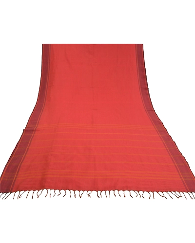 Sanskriti Vintage Dark Red Sarees Blend Cotton Woven Chettinad Sari Fabric, PS-58814-Dark Red-Woven Work-Blend Cotton (Not Pure Cotton)-8