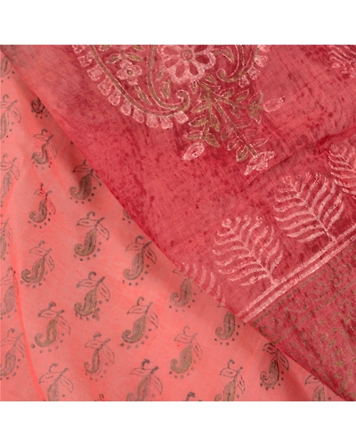 Sanskriti Vintage Peach Sarees Pure Cotton Hand Painted Premium Sari Fabric, PS-58818-Peach &amp; Brown-Hand-Painted Work-100% Pure Cotton-2