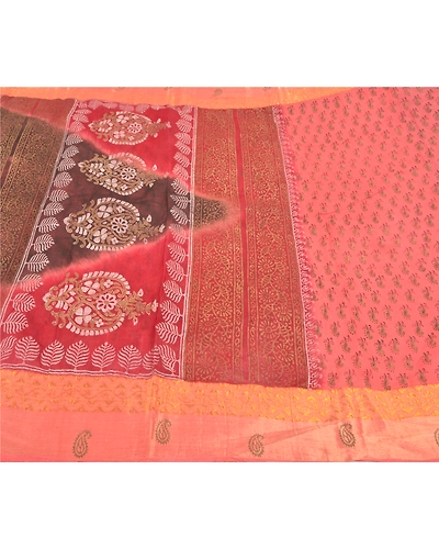 Sanskriti Vintage Peach Sarees Pure Cotton Hand Painted Premium Sari Fabric, PS-58818-Peach &amp; Brown-Hand-Painted Work-100% Pure Cotton-3