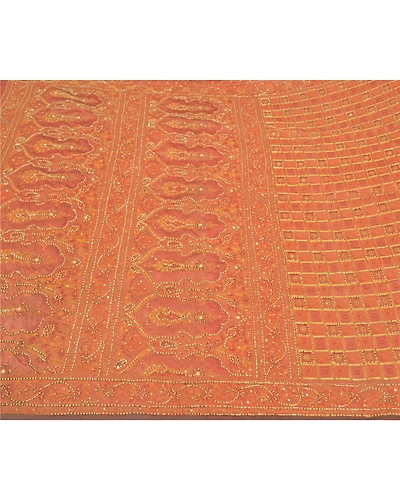 Sanskriti Vintage Pink Sarees 100% Pure Silk Hand Beaded Woven Sari Craft Fabric, PS-58823-Shade Of Pink-Beaded Work-100% Pure Silk-3