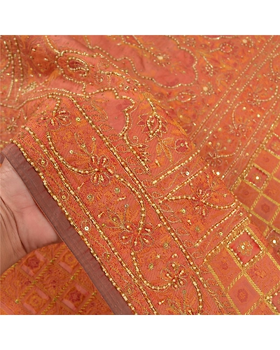 Sanskriti Vintage Pink Sarees 100% Pure Silk Hand Beaded Woven Sari Craft Fabric, PS-58823-Shade Of Pink-Beaded Work-100% Pure Silk-4