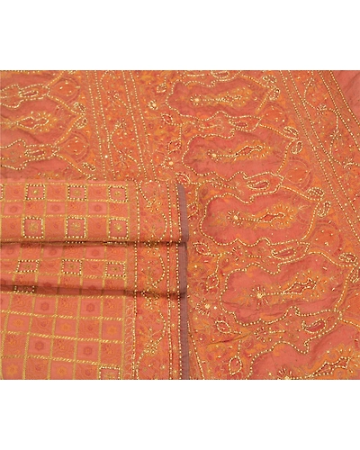 Sanskriti Vintage Pink Sarees 100% Pure Silk Hand Beaded Woven Sari Craft Fabric, PS-58823-Shade Of Pink-Beaded Work-100% Pure Silk-7