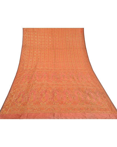 Sanskriti Vintage Pink Sarees 100% Pure Silk Hand Beaded Woven Sari Craft Fabric, PS-58823-Shade Of Pink-Beaded Work-100% Pure Silk-8