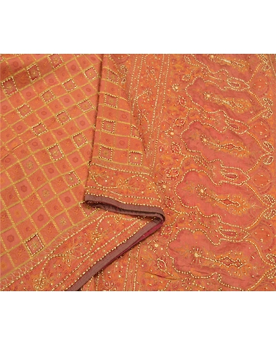 Sanskriti Vintage Pink Sarees 100% Pure Silk Hand Beaded Woven Sari Craft Fabric, PS-58823-Shade Of Pink-Beaded Work-100% Pure Silk-9