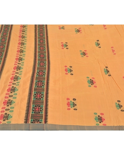 Sanskriti Vintage Cream Sarees 100% Pure Cotton Hand-Woven Premium Sari Fabric, PS-58825-Cream-Woven Work-100% Pure Cotton-3